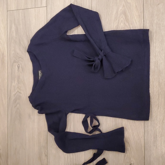 Banana Republic cashmere blend Navy Sweater with Tie Sleeve Details Size S EUC - Picture 5 of 8